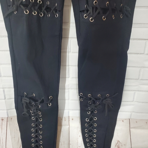 Black Stretch Goth Punk Lace Jeans - Picture 5 of 6